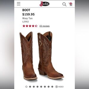 Justin Waxy Tan Western Cowboy Boots